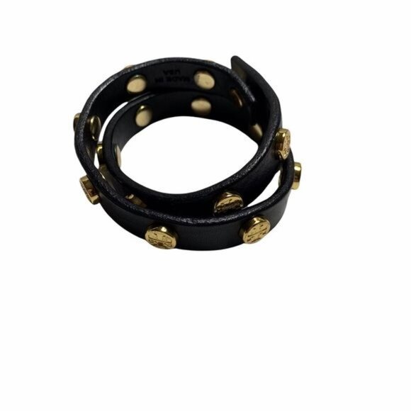 Tory Burch Double Loop Black Gold Logo Bracelet - Picture 11 of 13